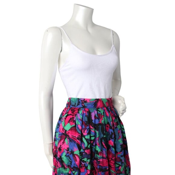 Vintage Floral Midi Cotton Skirt Pleated Cottagecore Summer Bright Pink Blue - Picture 7 of 8